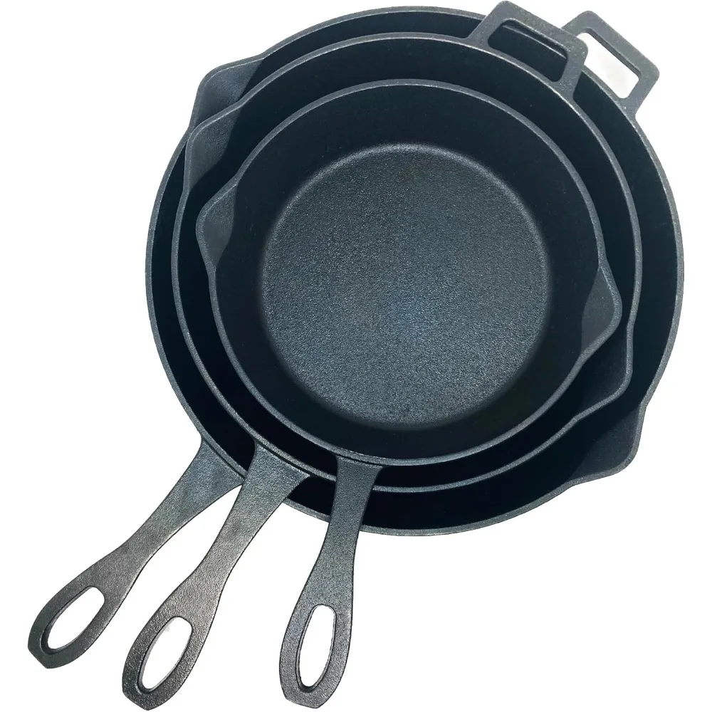 

10-in 12-in & 14-in Pre-Seasoned Cast Iron Skillet Set Perfect For Searing & Braising or Baking Apple Pies and Cob
