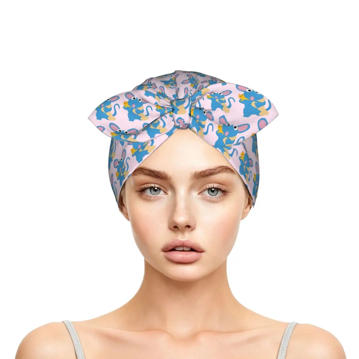 Tutter - Bear In The Big Blue House Sleep Bonnet Double Layer with Adjustable Bow, Reversible Hair Cap for Curly Braids Hair