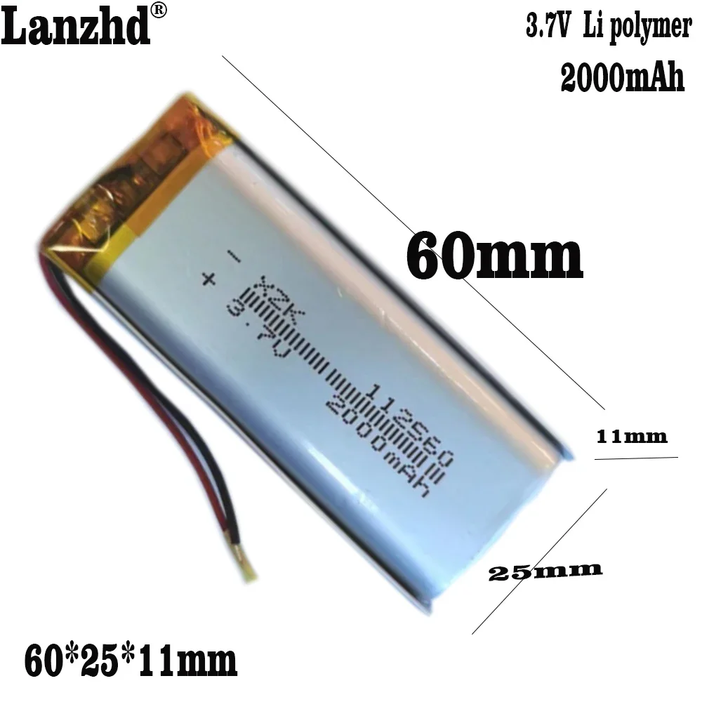 

1-10pcs 3.7V 2000mAh 112560 Polymer Li Lipo Battery For E-Book Power Bank Monitor Video Player Plate MID Portable DVD Tablet PC