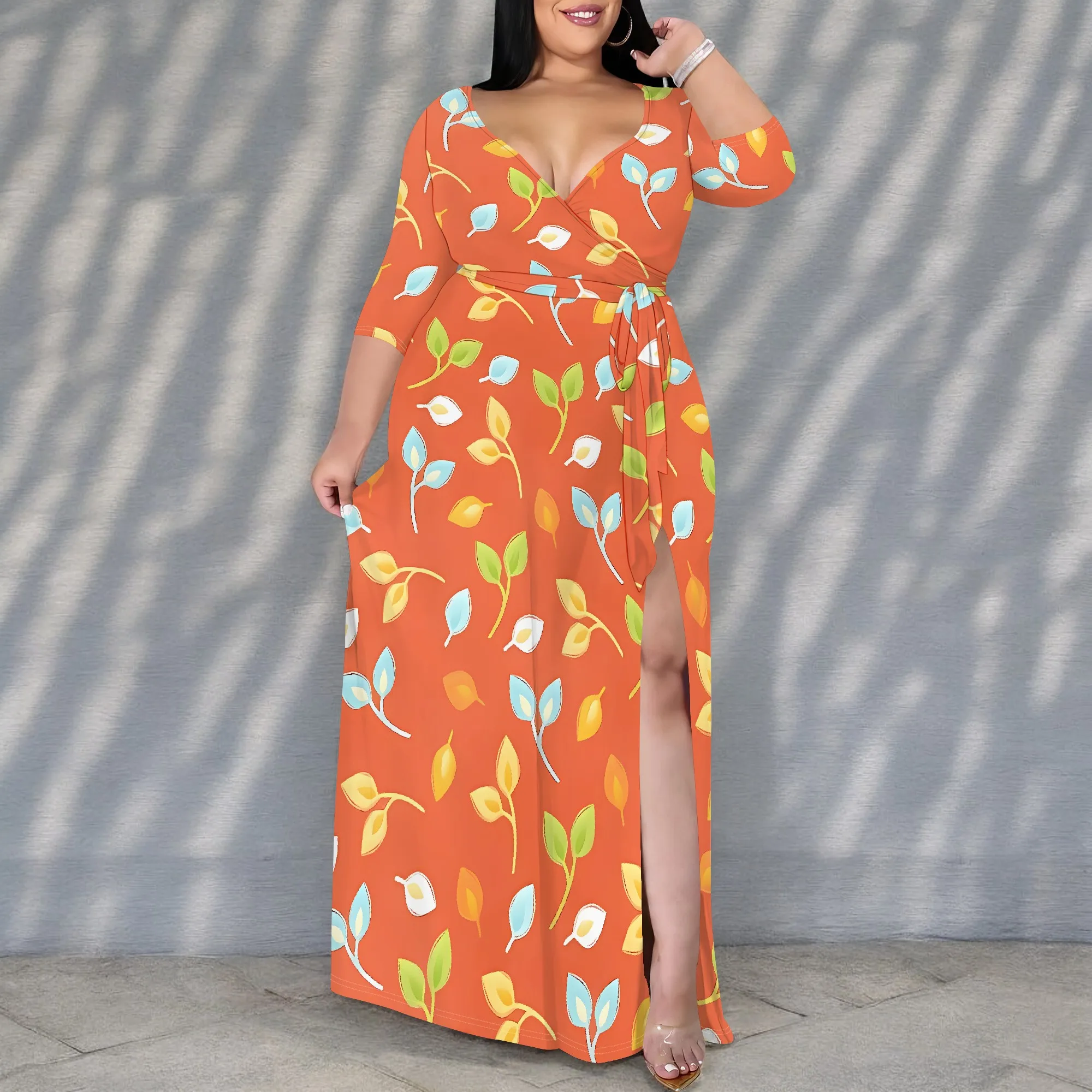 

Nupusa Floral Print Dress for Women Plus Size Summer Casual V Neck Half Sleeve Maxi Dress
