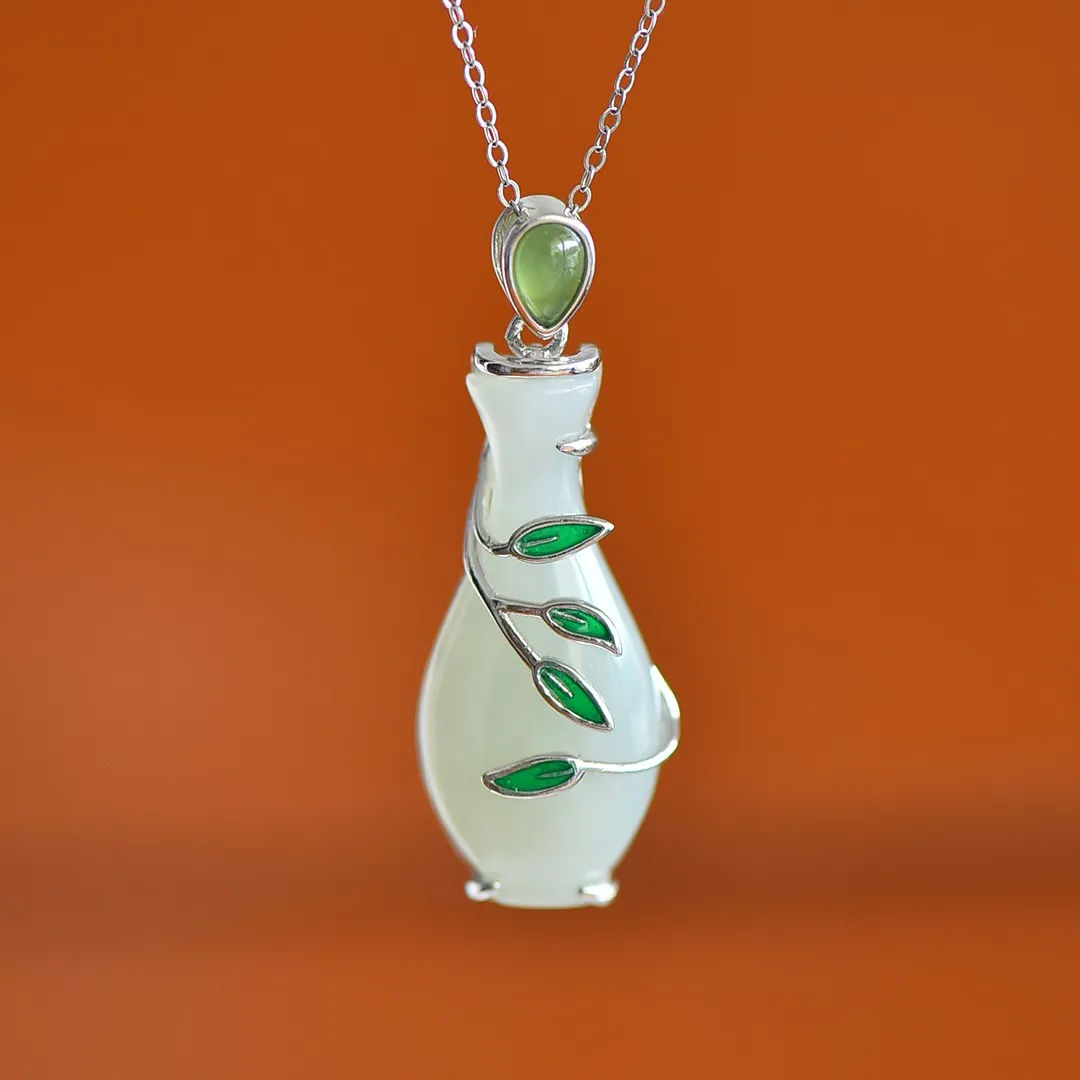 

Fashion S925 Silver Hetian Jade, vase, enamel, pendants, exquisite