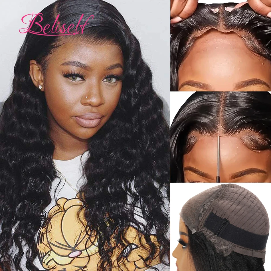 Beliself-Glueless peruca de cabelo humano, solto onda profunda perucas, 5x5 HD Lace Encerramento, pronto para vestir