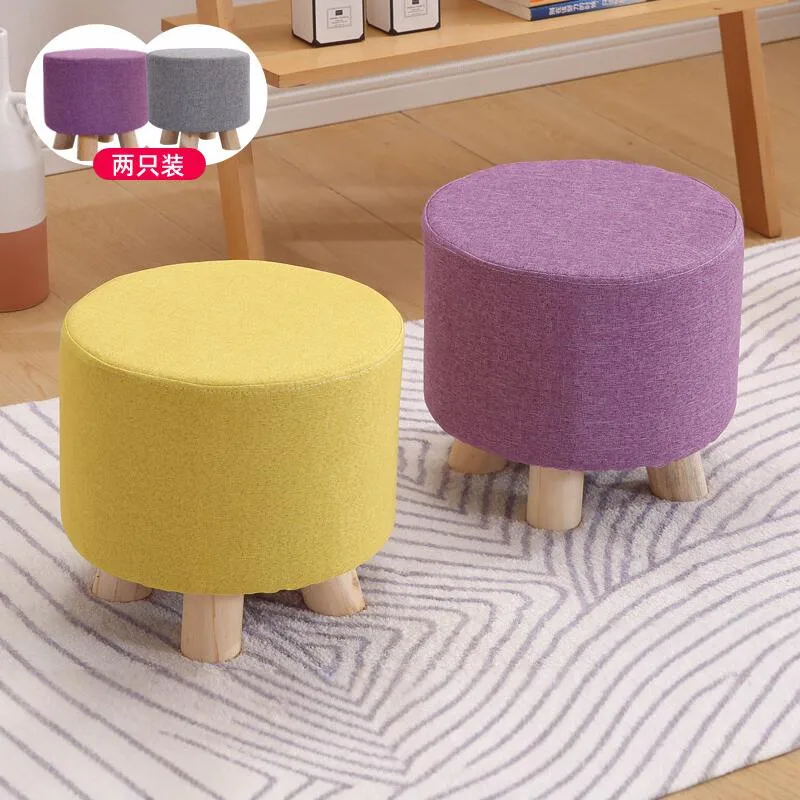 

Fabric small household creative small bench round adult sofa room solid wood low stool small chair