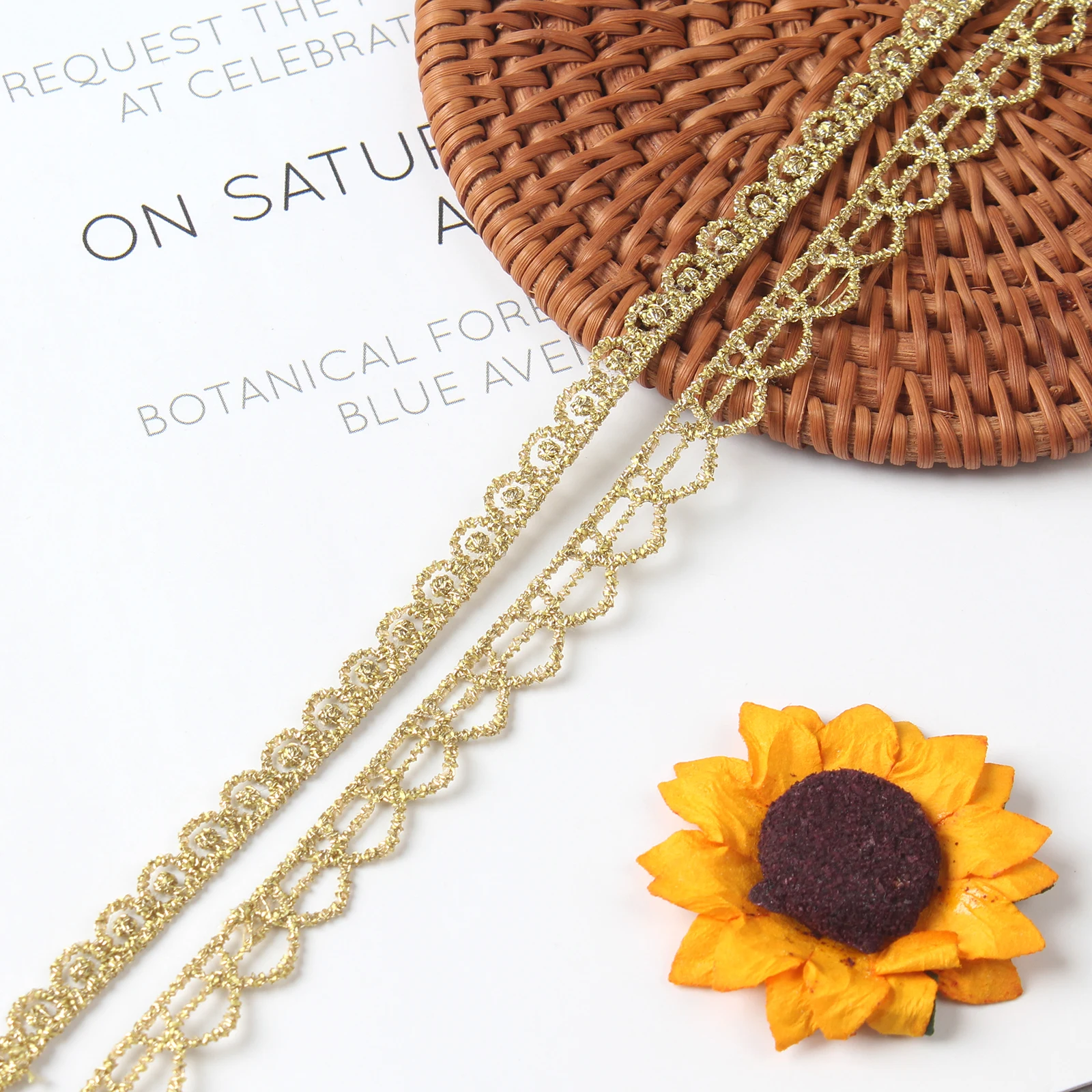 2 Design Gold Lace Trim Gold Gimp Trim Gold Metallic Trim for Sewing, Cake, Headband, Bracelet, Bag,Cake Fringe, Wedding Dress