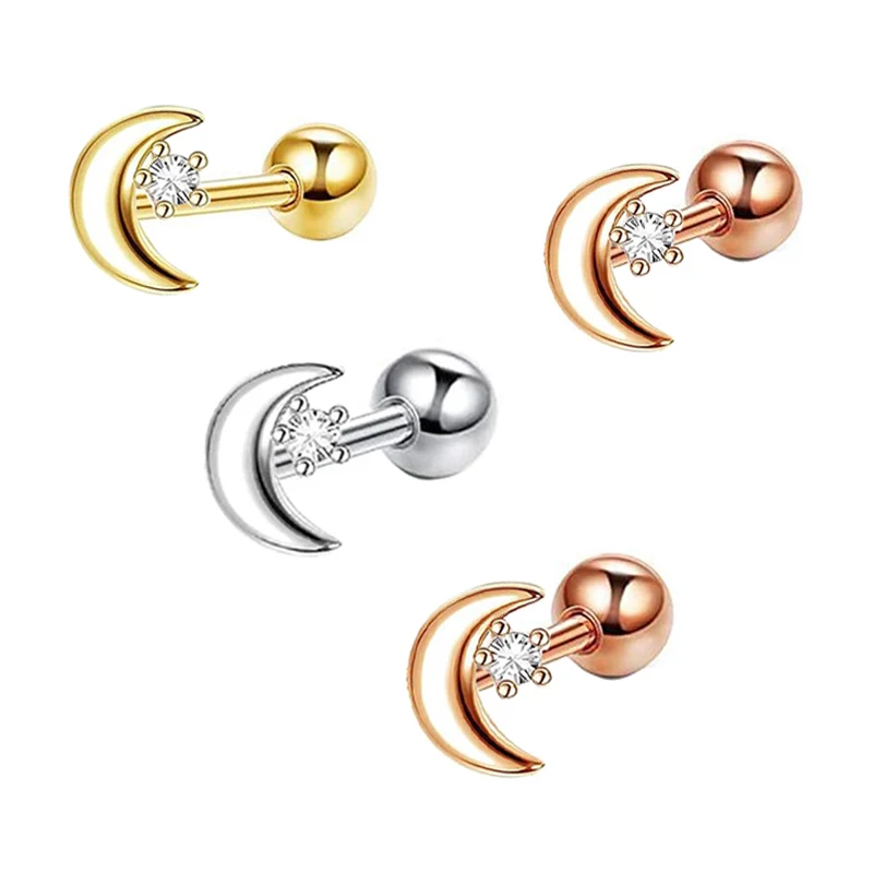 small conch moon star zircon ear piercing tragus cartilage earring body piercing stud barbell earrings conch helix 3 color mix