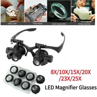 8X 10X 15X 20X 23X 25X Head Wearing Magnifier Glasses Repair Jeweler Watch Clock Magnifier with LED Eyewear Loupe