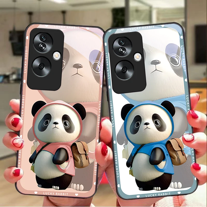 Backpack Bear Black For Oppo A79 5G 58 78 74 60 4G Reno 11F Realme GT 6 11 Note 50 10 C55 X2 Tempered glass black phone case