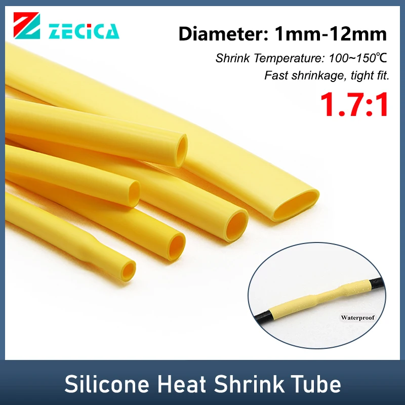 

1/3/5/10M Yellow Silicone Heat Shrink Tube 1mm~12mm Insulated DIY Wire Protector Wrap Sheath Case Heat Shrinkable Cable Sleeve