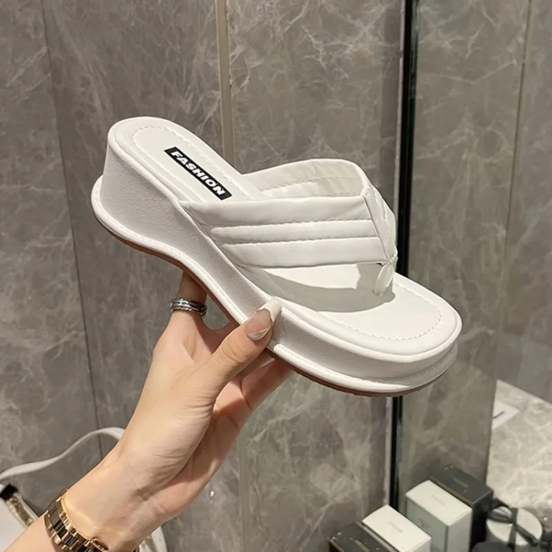 Sommer Damen Flip-Flop Plateau-Slipper Zehensteg-Slipper Slip-on Schuhe Damen Casual Wedges Damen Slides Sandalias 40