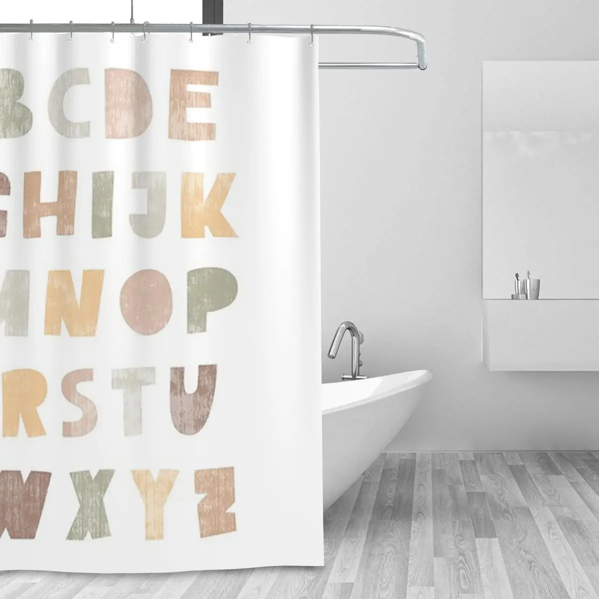 Gender-neutral Pastel Alphabet For Kids Shower Curtain Bathroom Polyester Waterproof Bath Curtains with Hooks
