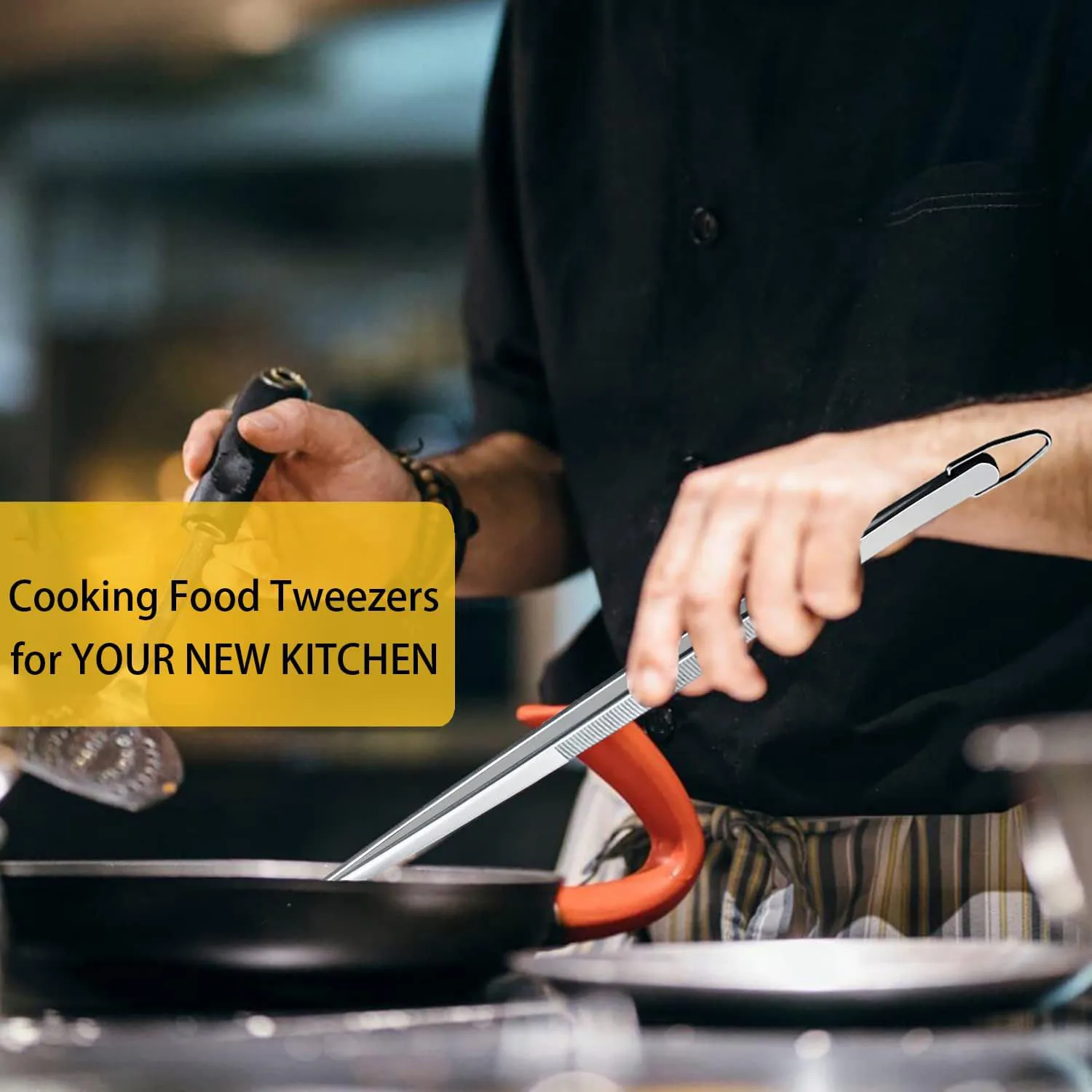 ملقط من الفولاذ المقاوم للصدأ للطبخ ، ملقط طويل ناعم ، ملقاط مطبخ ، 12 بوصة ، 2 روضة
