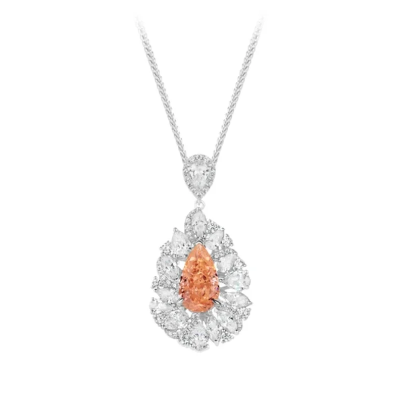 BELLUX Pendant Chain 925 Silver Synthetic Zircon Original Design Color Changing Fanta Garnet‌ Water Drop Flower Necklace