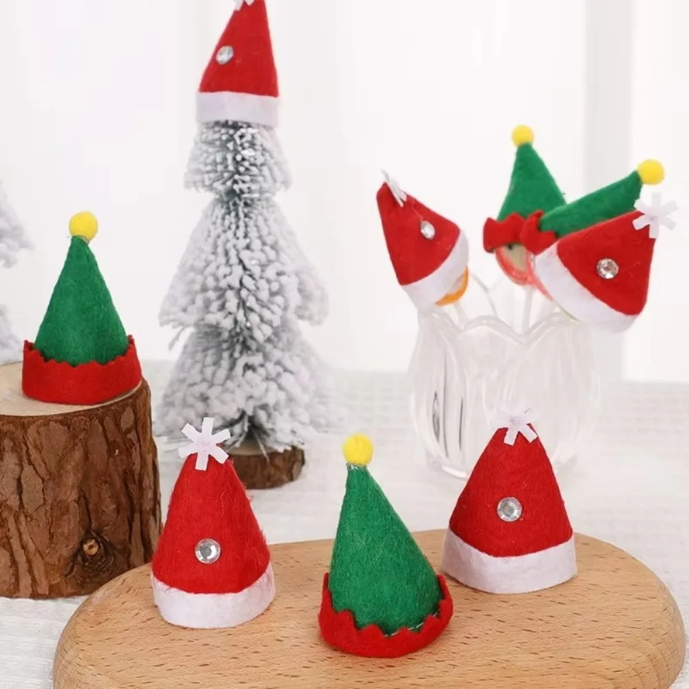 12pcs Lollipop Hat Mini Christmas Hat Gift Bottle Ornament Wine Bottle Hat DIY Elf Craft Supplies Christmas Santa Hats