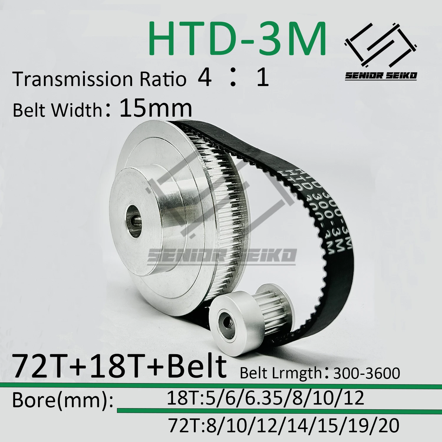 

HTD3M 72Teeth 18T 18Teeth 72T Timing Pulley Belt Set Belt Width 15mm Bore 5~20mm Reduction 4:1 3M Pulley Kit Synchronous Wheel