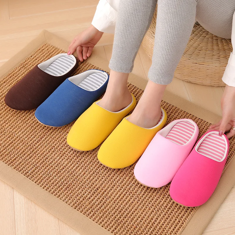 Women Slippers House Soft Home Cotton Slipper Winter Indoor Light Comfort Floor Shoes Men Silence Slides Bedroom Japanese Style