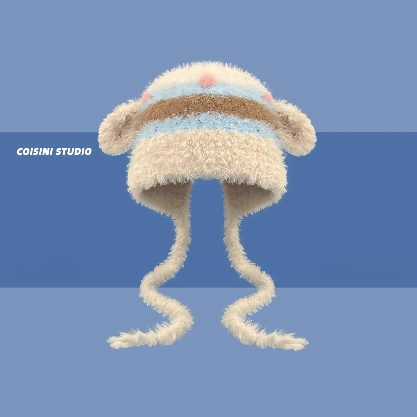 Autumn Winter Japanese Style Cute Ears Plush Striped Knitted Hats for Women Outdoor Cycling Skiing Ear Protector Pullover Cap