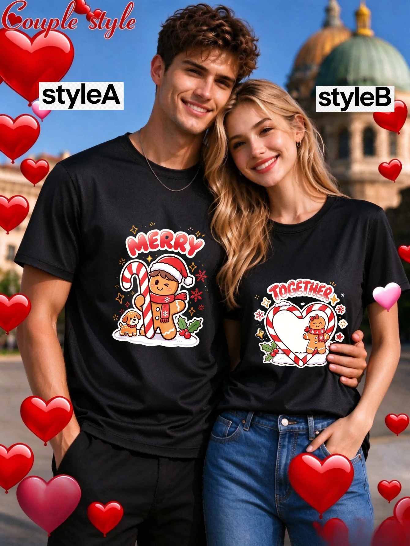 [Single Piece for ] Couple T-Shirt Women's Christmas Snowman Print Hoodie, Festive Pullover Sweatshirt, Cozy Short Sleeve Wear