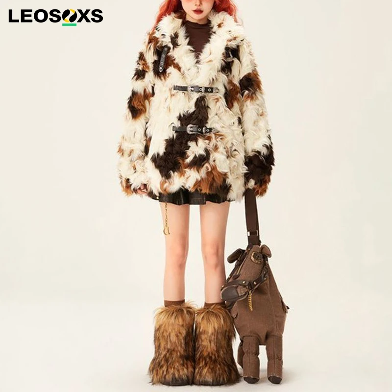 

2025 Women Mallard Color Lamb Faux Fox Fur Coat Vintage Winter Short Eco Friendly Plush Jacket Luxury Tweed Blend Y2K Outerwear