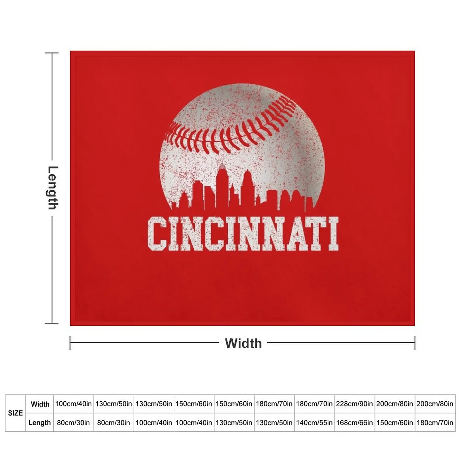 Vintage Cincinnati Skyline Baseball Retro Red Color Gameday Throw Blanket Soft Hair Soft Big Thermal Blankets