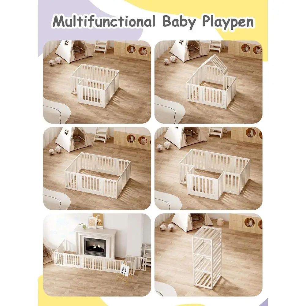 12パネルの白いプラスチック製ベビーサークル、幼児用、屋内/屋外遊び場、66x51