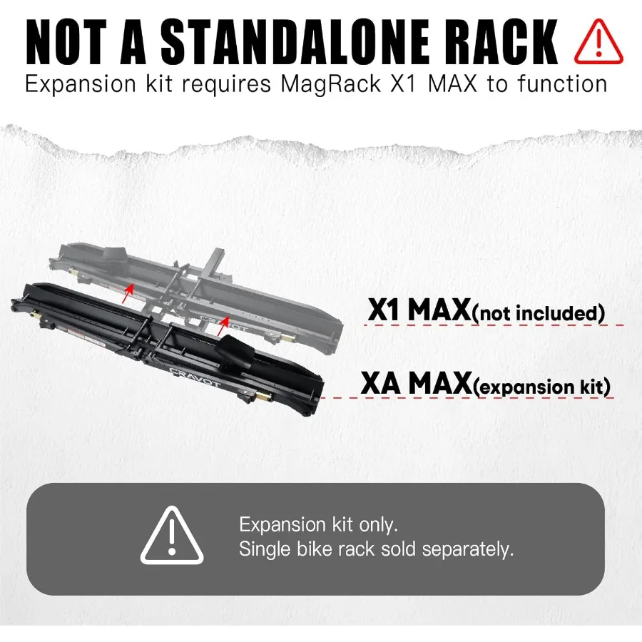 مجموعة توسيع حامل MagRack X1 MAX AddOn Ebike لرافعة 2 بوصة توسيع رف Ebike الفردي إلى سعة الدراجة المزدوجة المتوافقة مع M