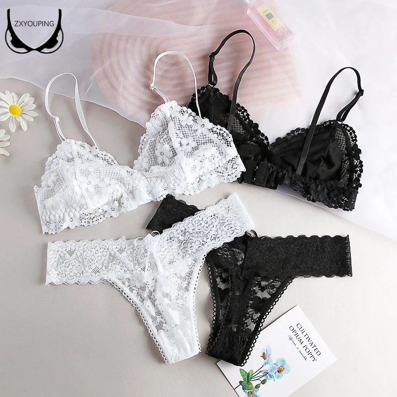 

Sexy Lace Underwear Set for Woman Unpadded Bra and Panty Set Hollow Out Transparent Lingerie Set
