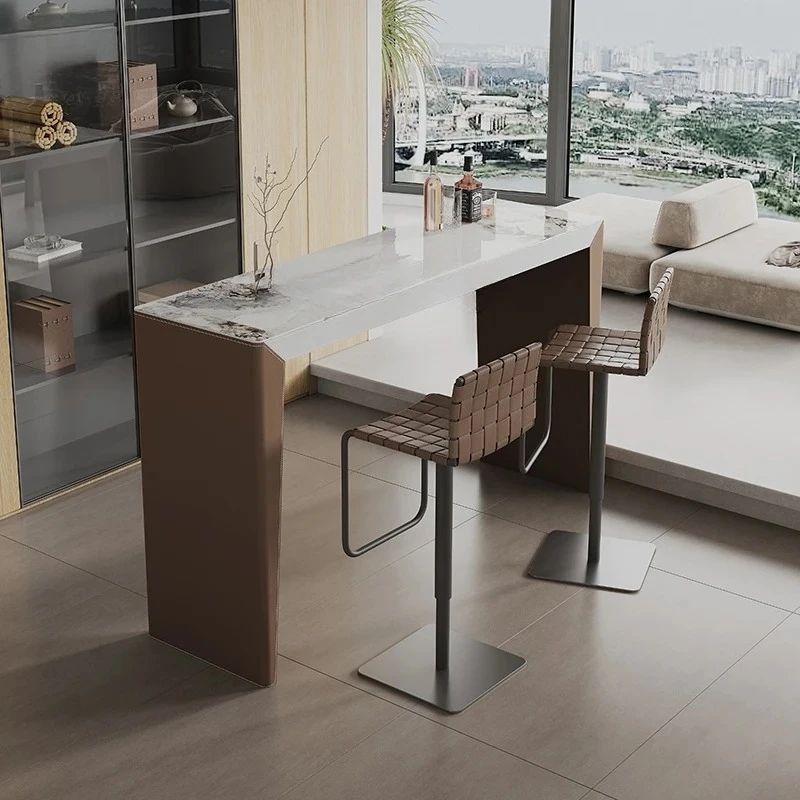 light luxury rock slab bar table simple modern living room saddle leather solid wood bar table household partition