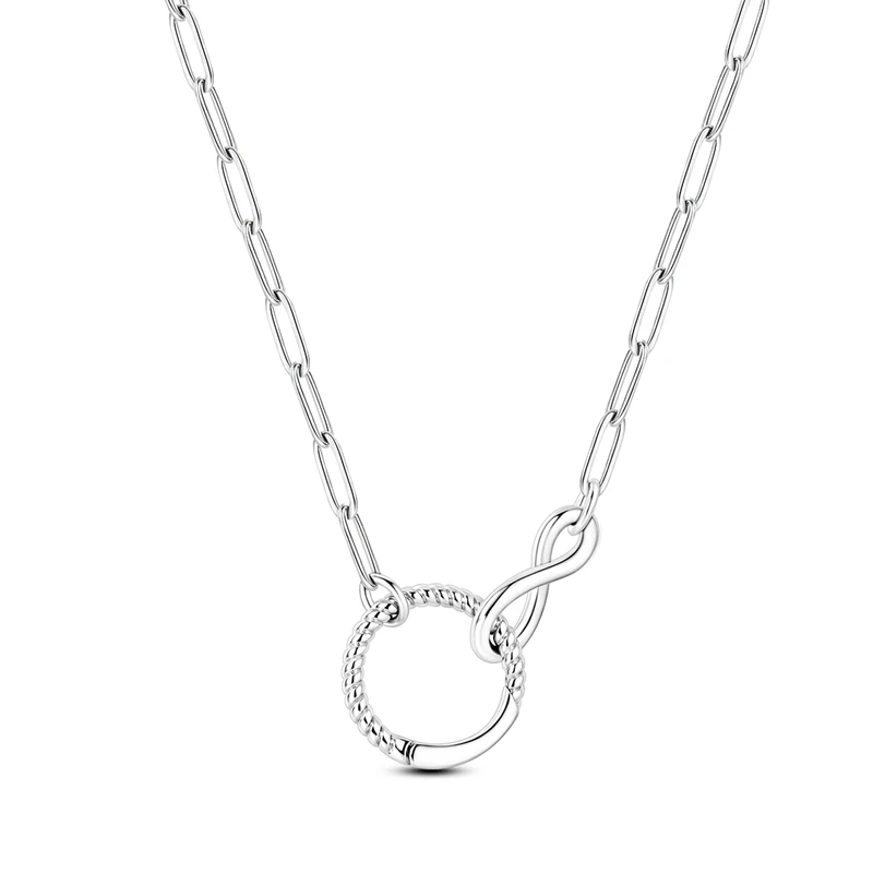 Original 925 Sterling Silver Women Jewelry Exquisite Necklace Colored Zirconia Minimalist Infinity Interlocking Circle Necklace