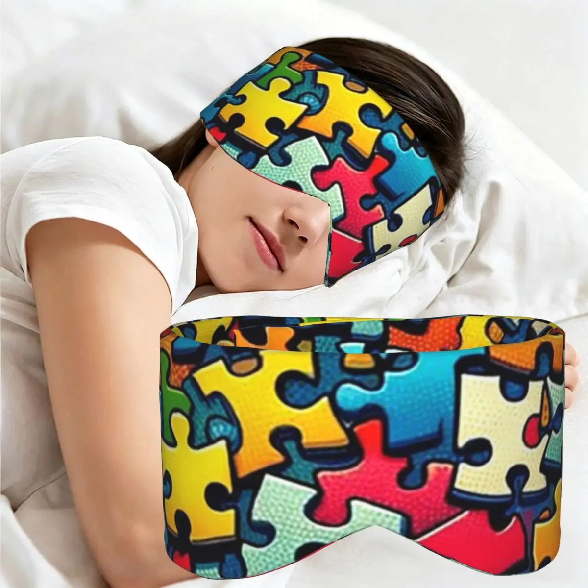 Autism Awareness Colorful Puzzle Piece Print sleep eye mask Portable Eye Cover for Girls Boys Travel Party Eyeshade eyepatch