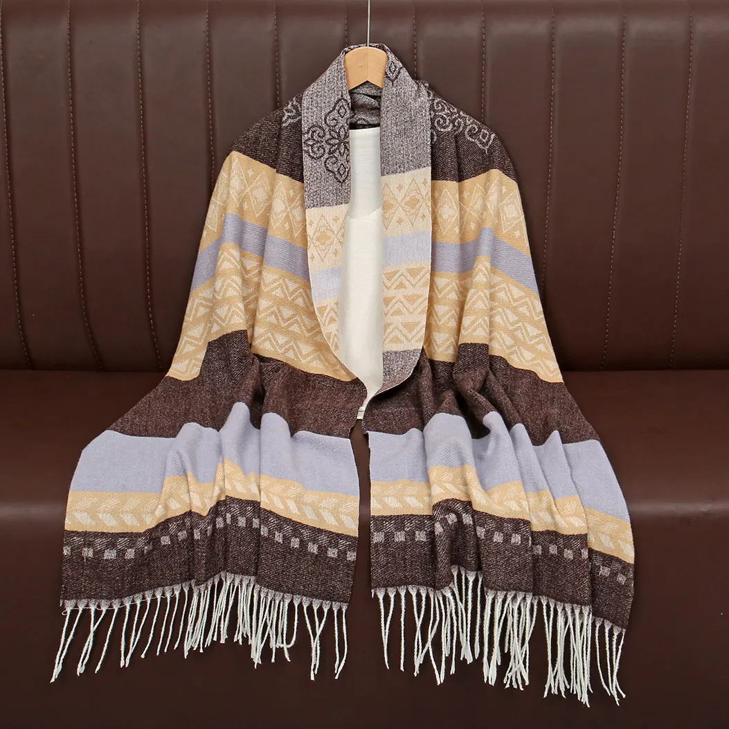 

Новый геометрический шарф из пашмины, шали с кисточками, женские осенне-зимние теплые накидки, накидка большого размера, женское толстое одеяло, платок