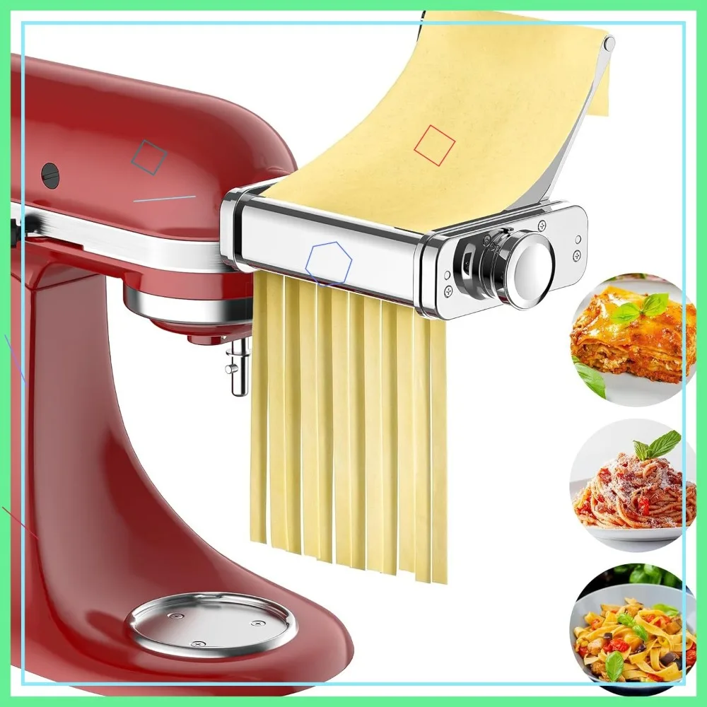 

3-in-1 All-Metal Pasta Maker Attachment for Stand Mixers, Includes Roller and Cutters with Cleaning Brush