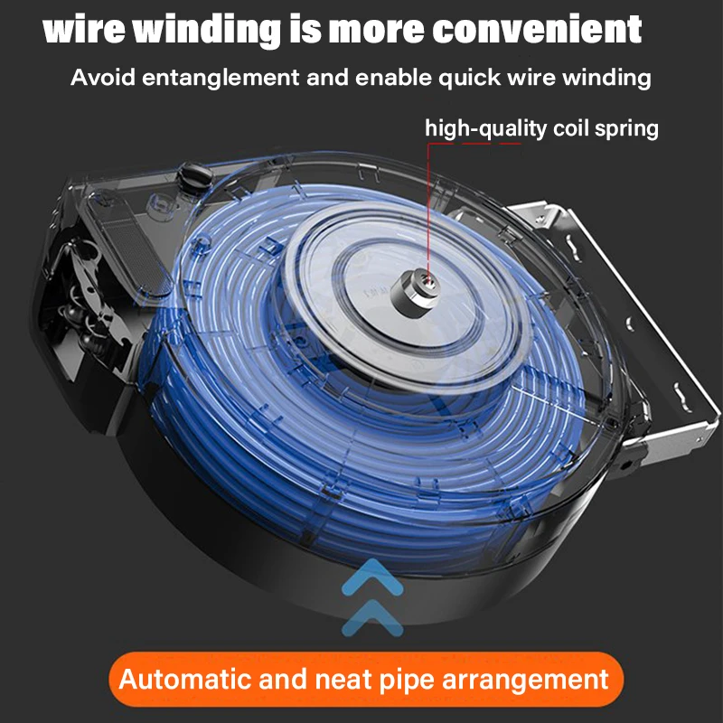 10-Meter/32.8-Foot Self-retracting Air Compressor Hose Reel with 180° Rotating Wall-mounted Bracket, 8X5mm (0.315in X 0.2in)