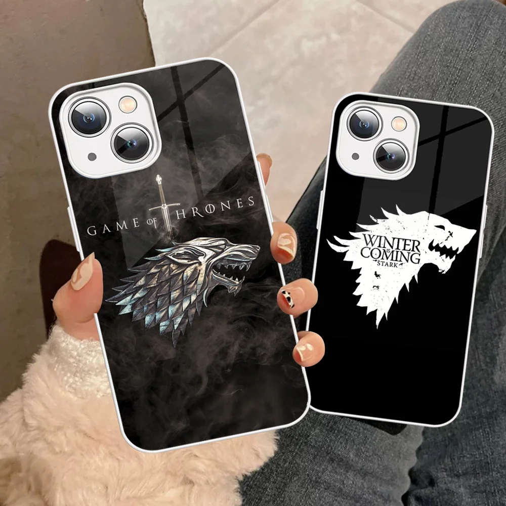 W-Winter C-Coming Stark Phone Case Tempered Glass For Iphone 14 13 12 11 Pro Mini XS MAX 14Plus X XS XR Fundas