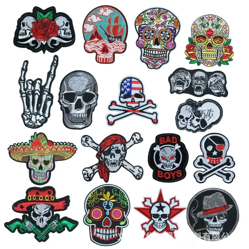 Hip-hop Style Embroidered Skull Skull Finger Cloth Sticker, Personalized Clothing Accessories, Adhesive-backed Spot