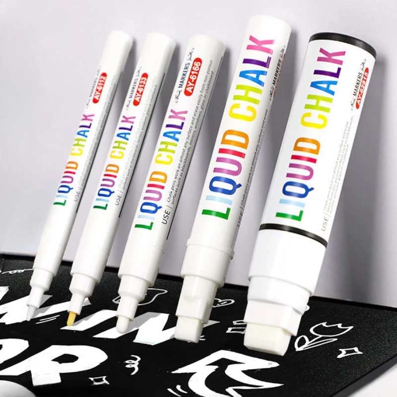 4pcs 0.7/3/6/10/15mm White Liquid Chalk Set Erasable Whiteboard Marker Pen LED Water Based Ink Pen School Classroom Supplies