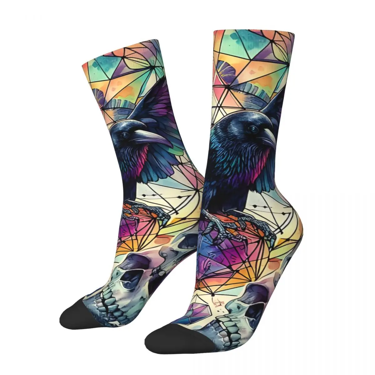 

Vintage Skulls And Ravens Men's compression Socks Unisex Halloween Crow Skull Street Style Seamless Printed Novelty Crew Sock