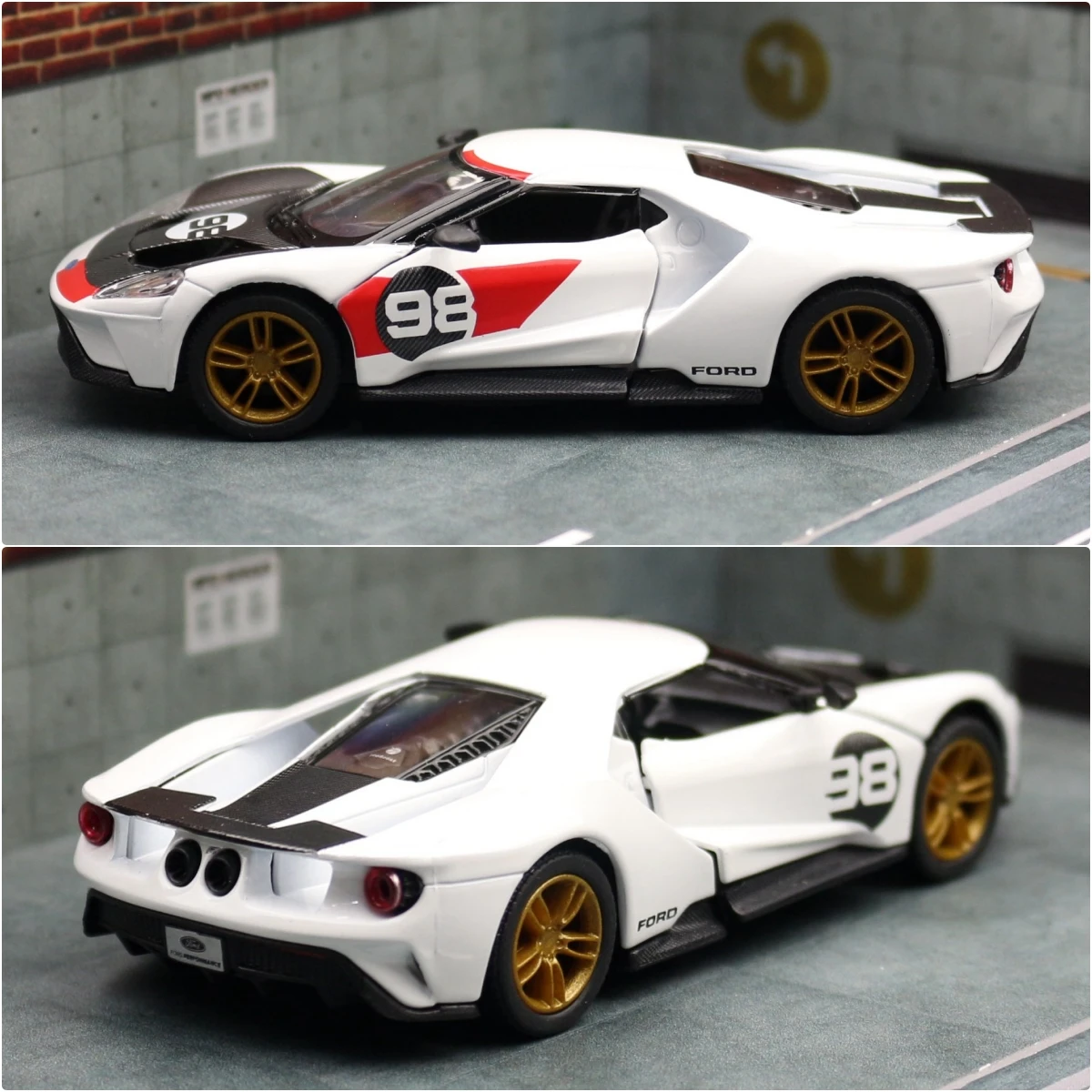 KiNSMART Toy Car Model 1/38 2017 Ford GT Racing Rally Alloy Diecast Miniature Pull Back Metal Collection Gift For Children Boy