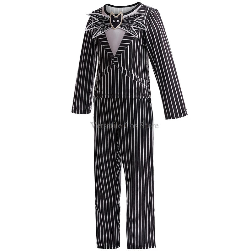 New Children's Wear Christmas Eve Scary Skeleton Jack Cosplay Boys' Striped Two Piece Halloween Character Dress Up Costume