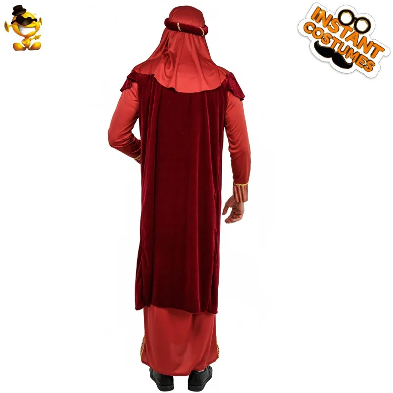 Adult Men's Arab Elder Costume Party Stage Performance Costume 3pcs Headscarf Robe Sleeveless Jacket