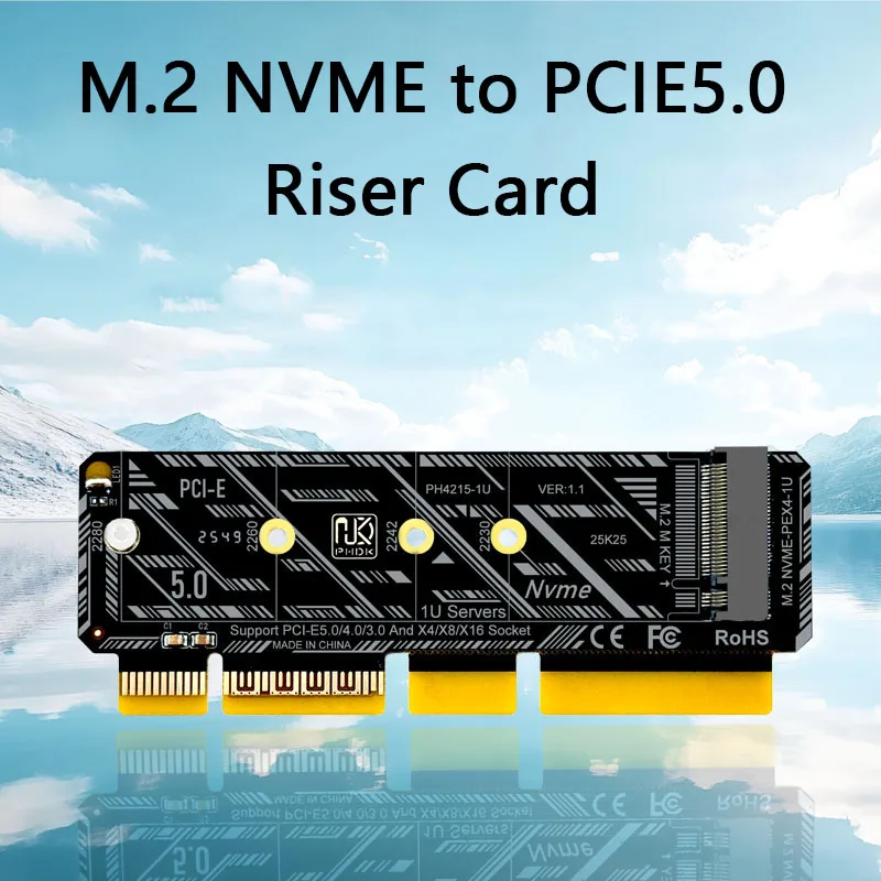 

Плата расширения PCIE NVME Riser 128 Гбит/с PCIE5.0 X4/X8/X16 к M.2 M Key NVME SSD-адаптер поддерживает 2230 2242 2260 2280 M.2 NVME SSD