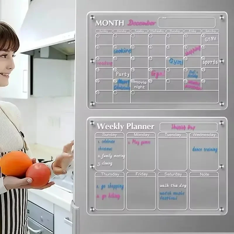 ZRAGE Fridge Magnet Sticker Clear Acrylic Calendar Weekly Planner Magnetic Schedule Reusable Board Fridge Message Menu Gadgets