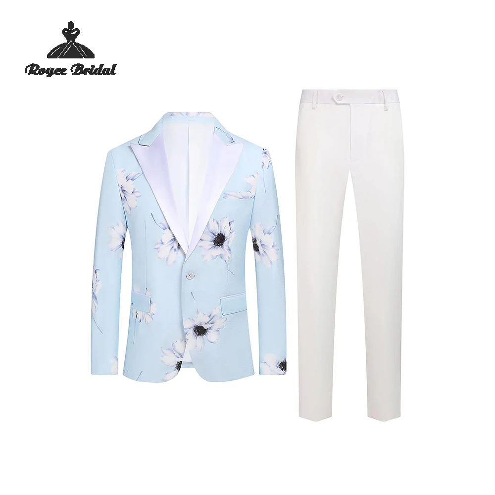 

Однобортный мужской костюм из двух предметов с цветочным узором, свадебный костюм 2026, повседневный вечерний деловой костюм с пиковыми лацканами, костюм homme mariage