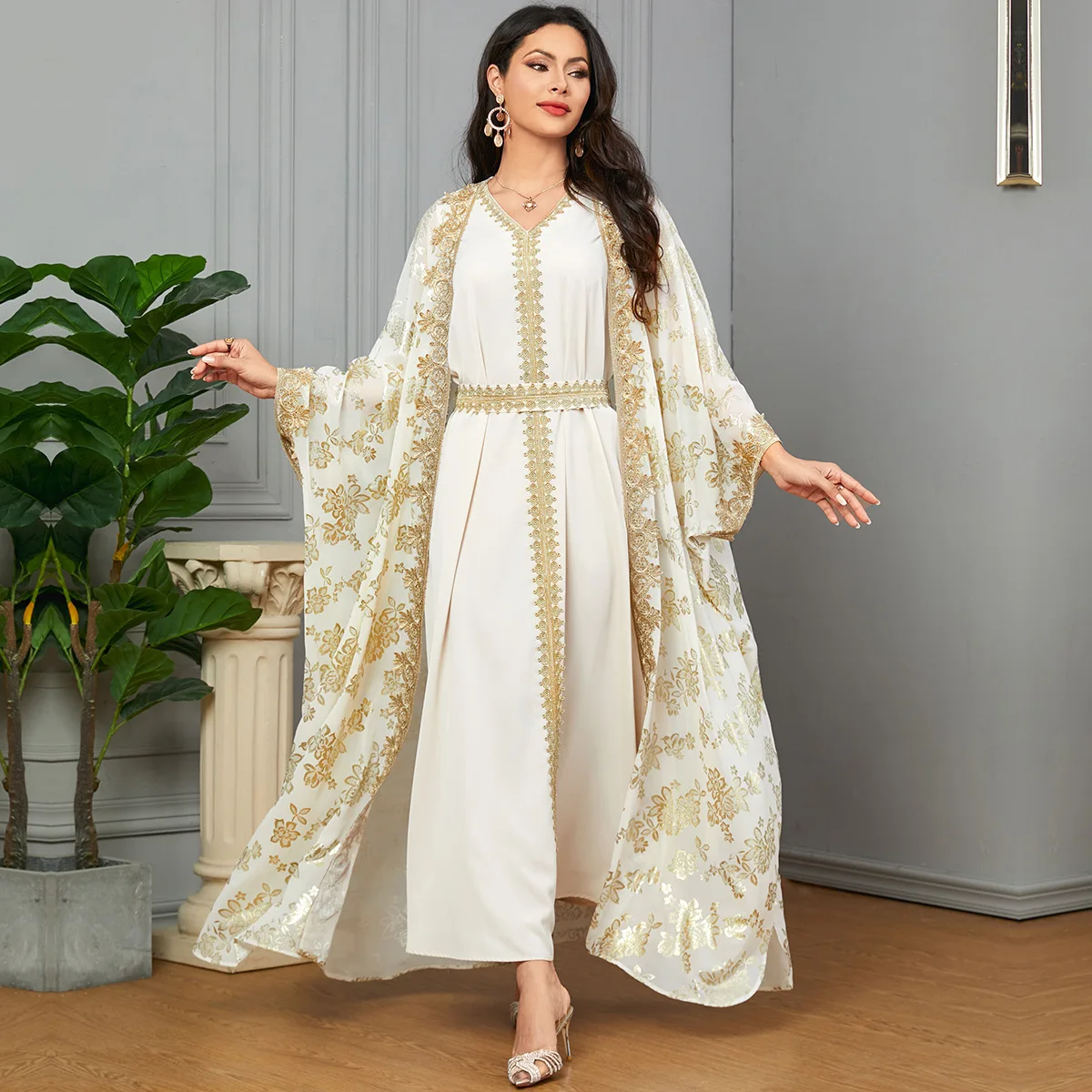 

Abaya Women Stamping Arabic Two-piece Dress Set Elegant Muslim Dress Ramadan Gurban Dubai Arab Two Piece Set Middle East Turkey