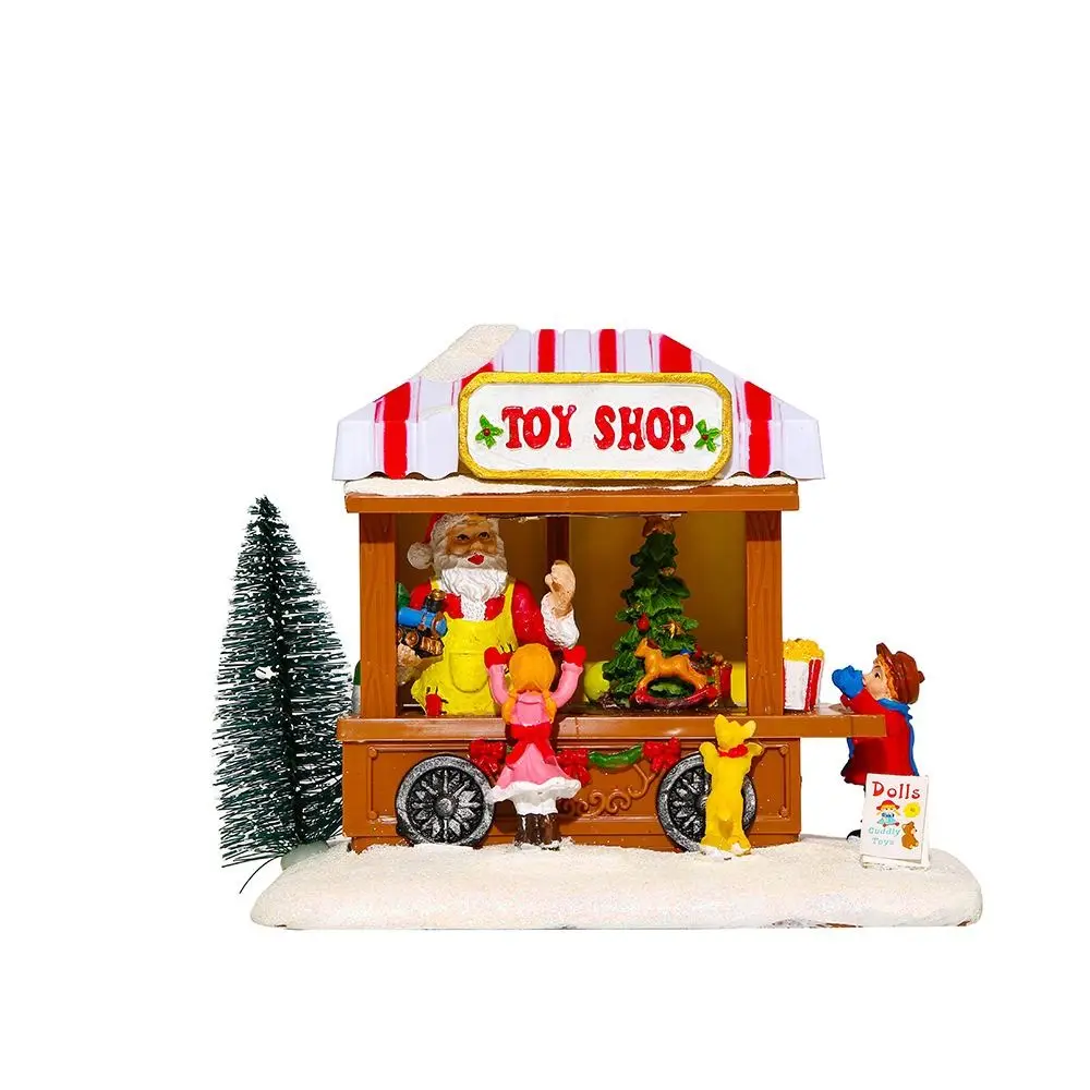 Resin Christmas Ornaments Popcorn Wagon Festival Scene Musical Village Scene Decor Santa Claus Snowy View