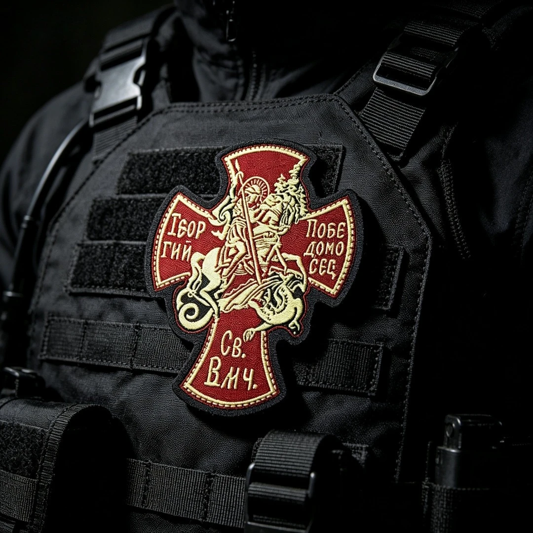 Saint George Slaying Dragon Cross Embroidered Patch Orthodox Religious Tactical Morale Hook and Loop Patch For Vest Bag Applique