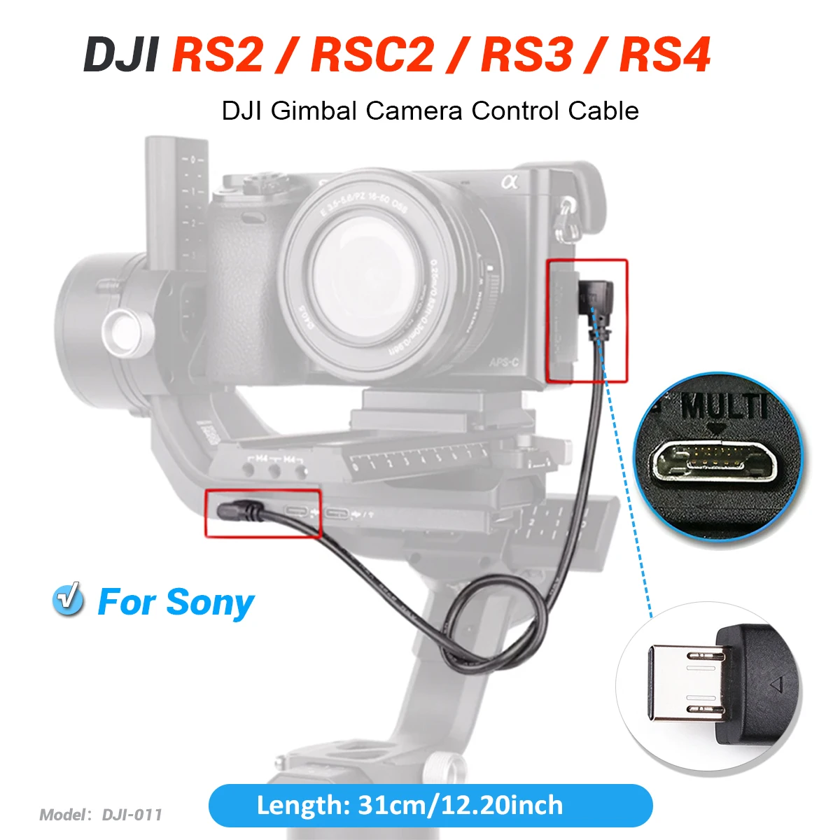 USB-C to Sony Multi Control Cable for DJI RS4 Pro/RS4/RS3 Pro/ RS3 Mini/RSC2/RS2 Gimbal Sony Alpha Camera A6000,A7M3,A7M4,A7C II
