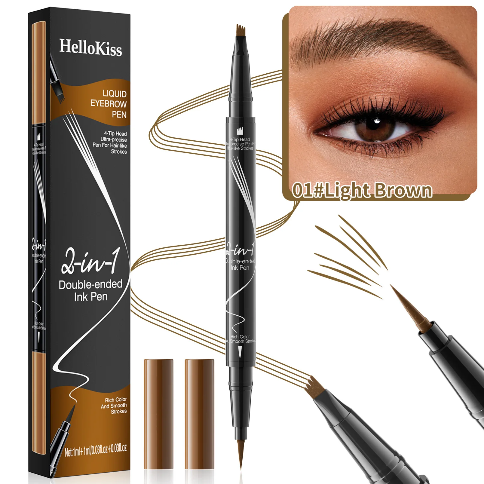 Crayon à sourcils à quatre dents à Double extrémité, crayon à sourcils liquide 2 en 1 imperméable et résistant à la sueur