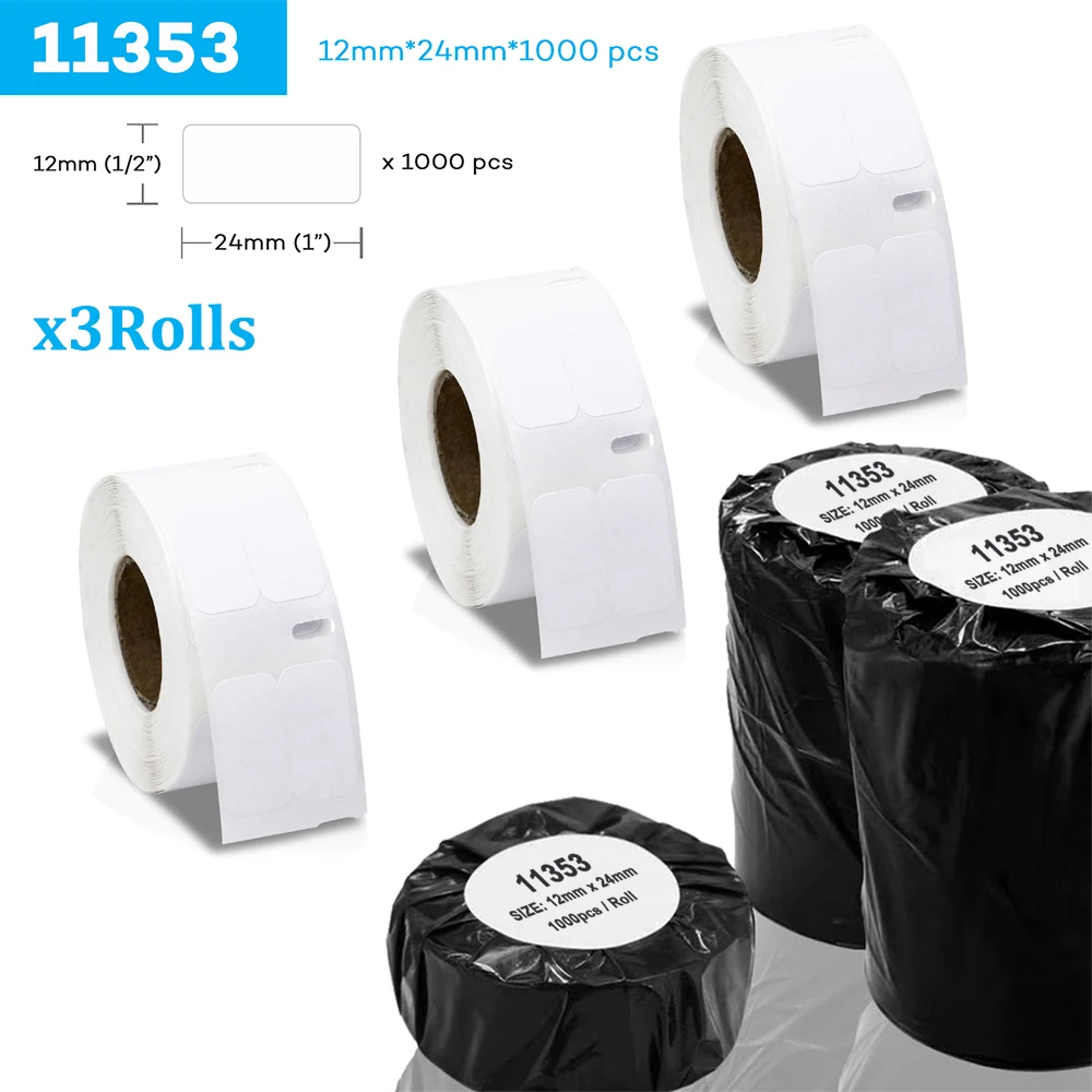 3Rolls Thermal Paper Roll Label Sticker LW 11353 Label Roll 12*24mm*1000Pcs for Dymo Label Printer Dymo LabelWriter 450 Turbo