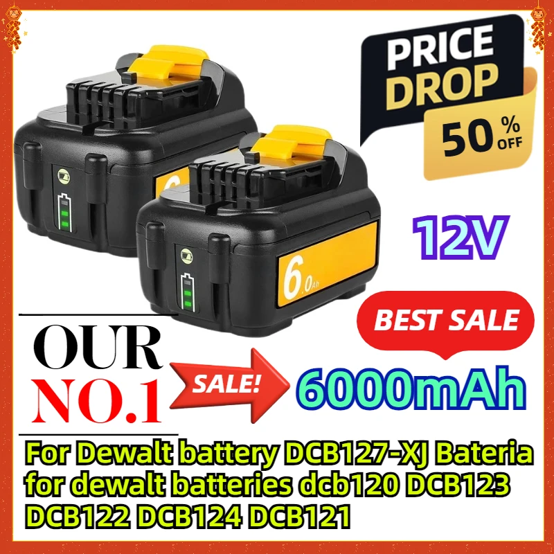 For Dewalt battery DCB127-XJ Bateria 12 Volt 6.0Ah for dewalt batteries dcb120 DCB123 DCB122 DCB124 DCB121