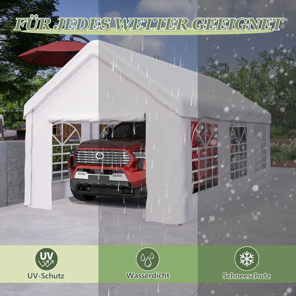 خيمة مرآب شديدة التحمل مقاس 3 × 6 م، مقاومة للشتاء والطقس، باب قابل للطي + جدران/سقف جانبية قابلة للإزالة، مأوى محمول